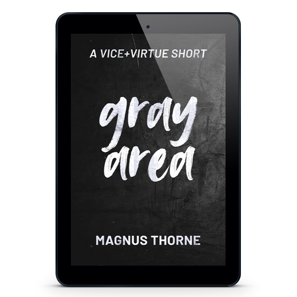 An eReader tablet featuring the book cover of Gray Hour by Magnus Thorne